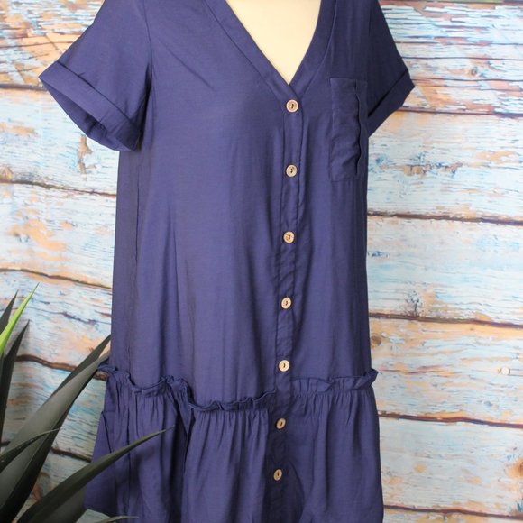 Navy Button-Up Baby Doll Dress - Picture 3 of 3